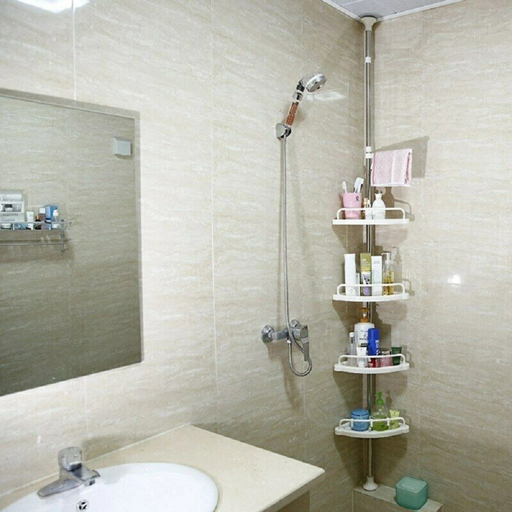 Trade Shop - Scaffale Angolare Per Angolo Doccia Bagno Telescopico 4 Mensole Con Ganci -