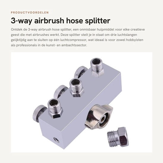 Divertitore a Spazzolo aeree 3 vie - Acciaio Inossidabile - 1/8" Femmina a 1/4" Maschio - Tre Uscite aeree - Regolatori di Pressione - 187 Grammi - Divertitore a Spazzolo aeree