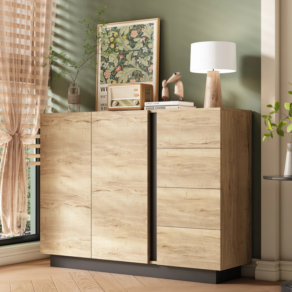 CREDENZA con 4 cassetti e 2 ante 120x35,5x90,5 cm Natural e Nero