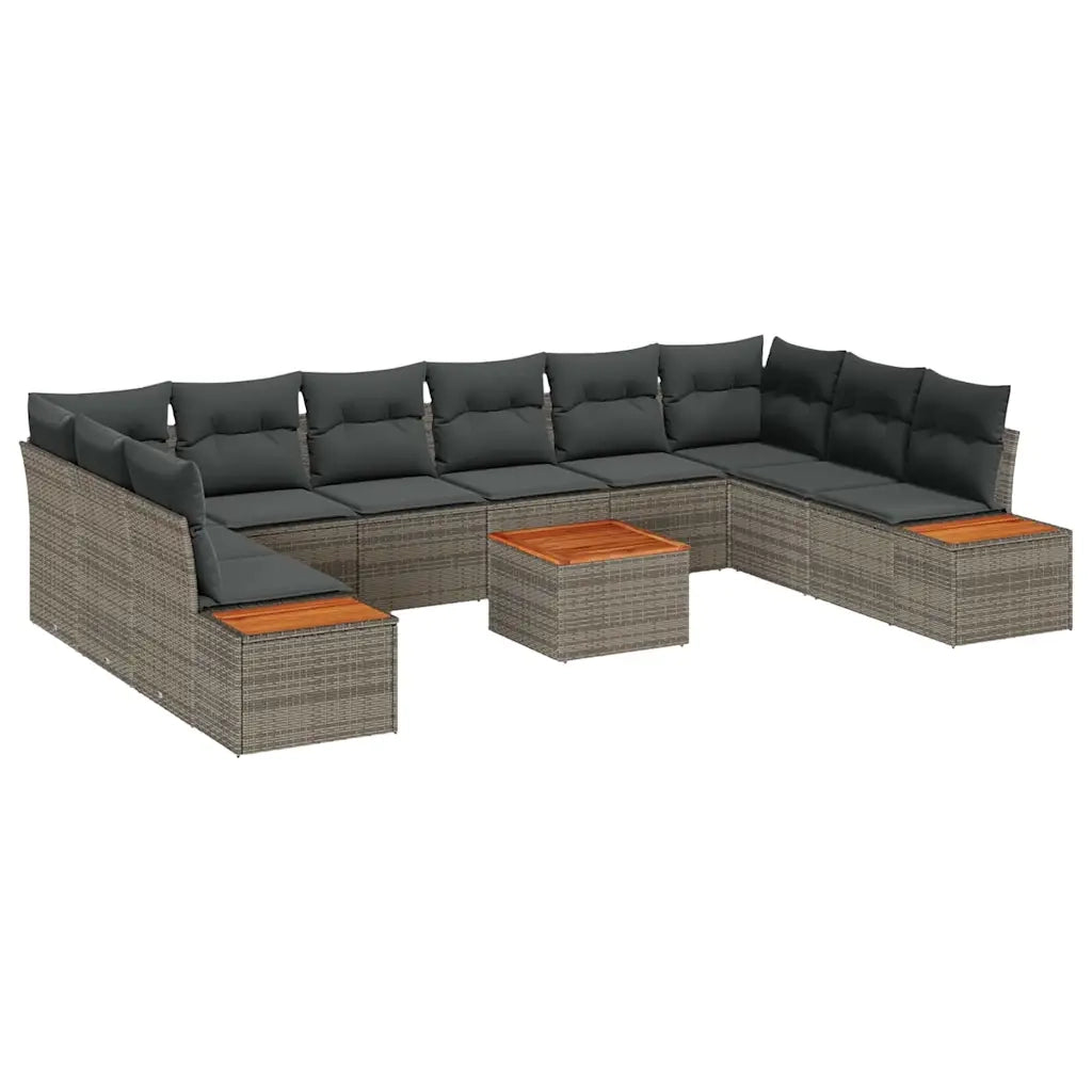 Set Divano da Giardino con cuscino 10 pcs Grigio Polyrattan