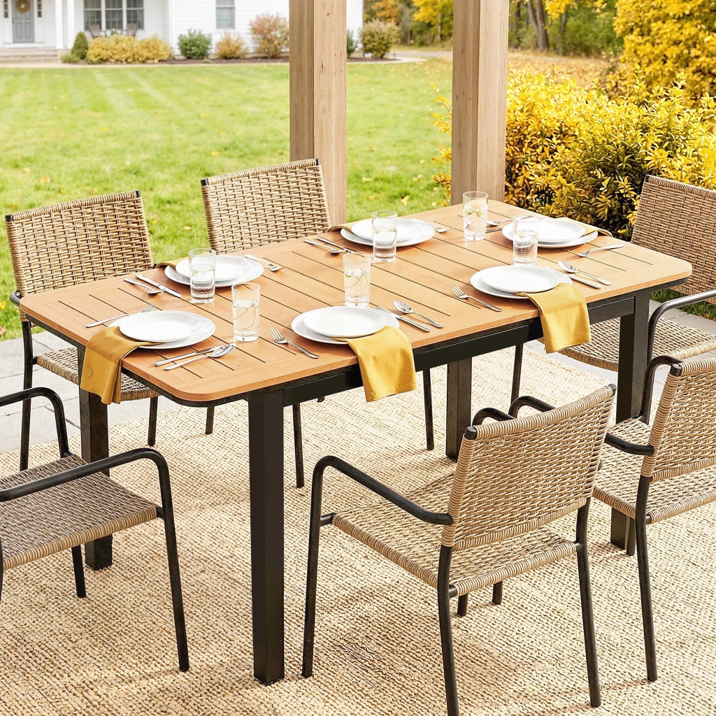 Tavolo da Giardino 6 Persone ¨C zephmum ¨C Legno Composito, Metallo, 127x70cm, Marrone