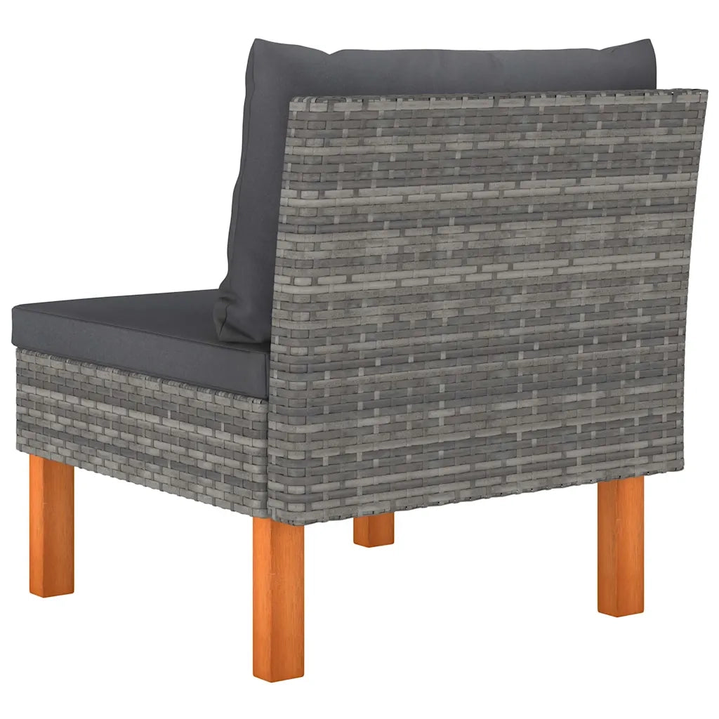 Divano componibile-Divani Centrali 3 pz Polyrattan e Legno Massello di Eucalipto