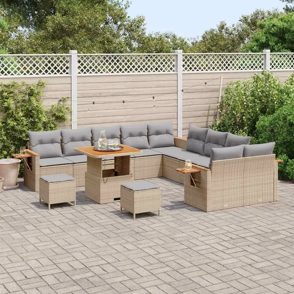 Set Divano da Giardino con cuscino 13 pcs Beige e Grigio Chiaro