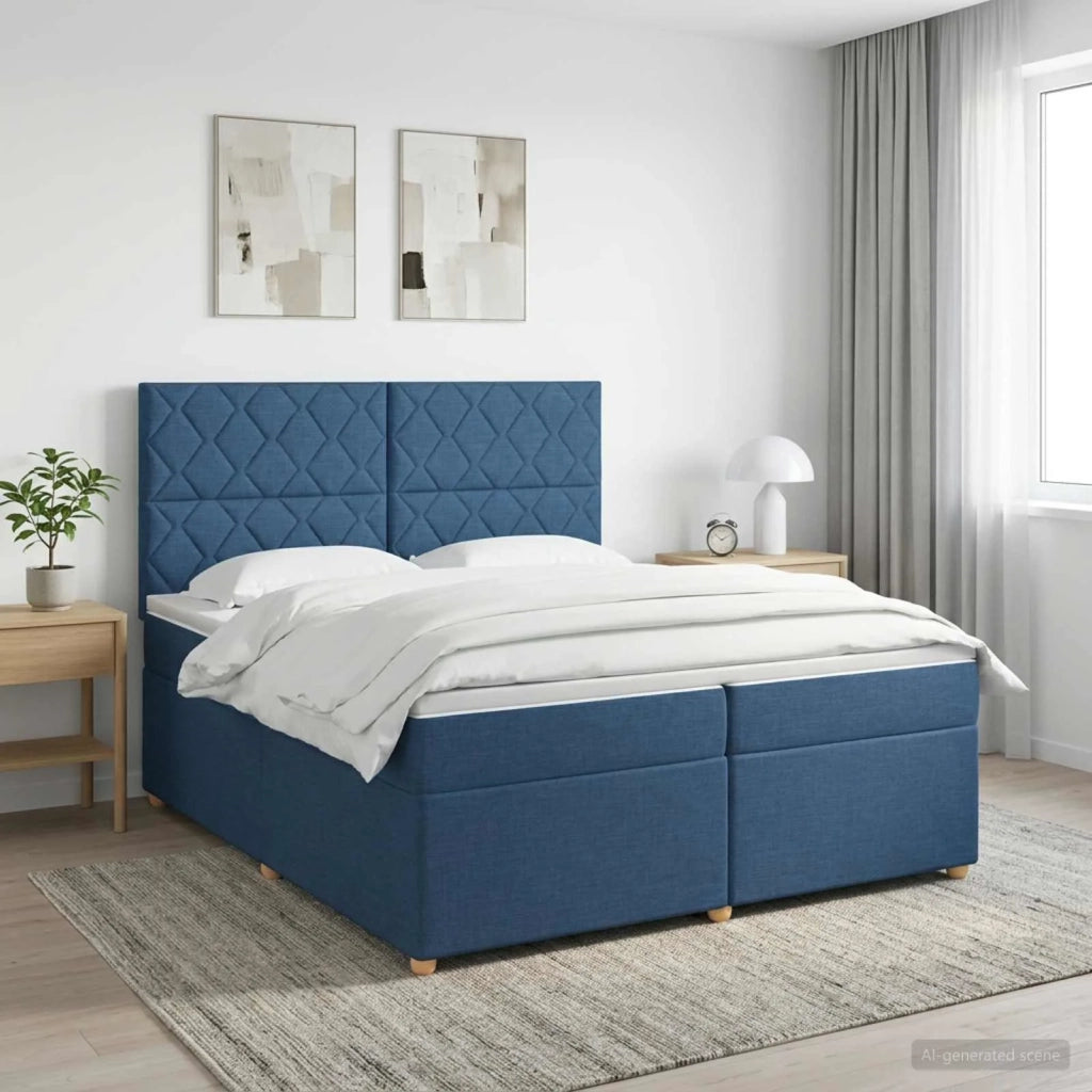 Letto box spring con materasso Blu 200 x 200 cm Tessuto 3453976