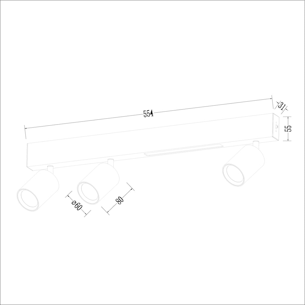 Faretto soffitto triplo barra bianco LED 5W 3xGU10 Milagro