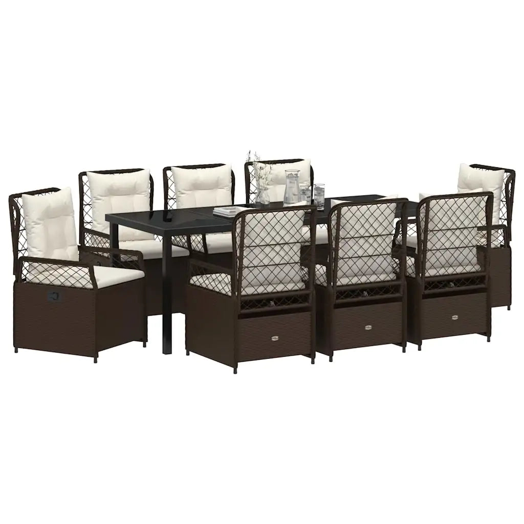 Set da Pranzo per Giardino 9 pcs Marrone polyrattan 3380994