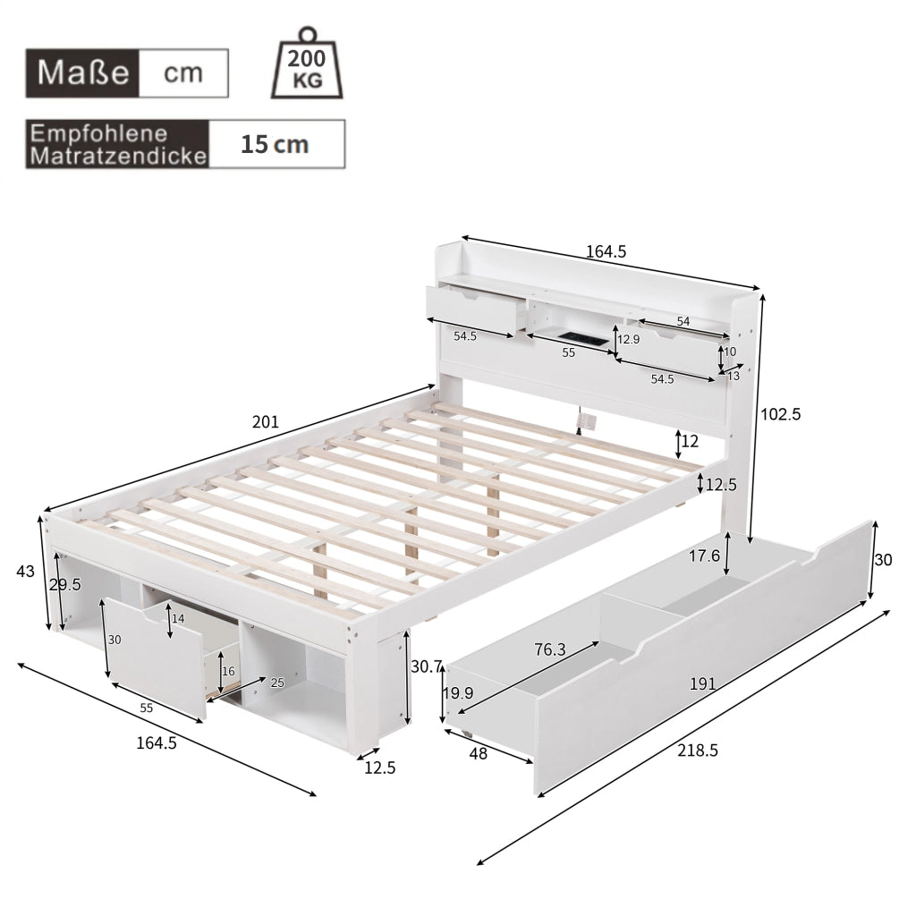letto doppio pino bianco 160 x 200 cm