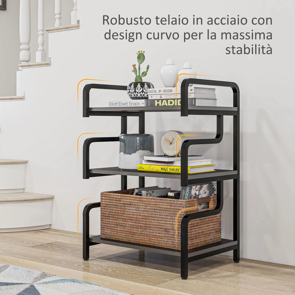 Supporto Stampante 3 Ripiani ¨C Xylo ¨C Metallo Truciolato Nero 55x40x77 cm