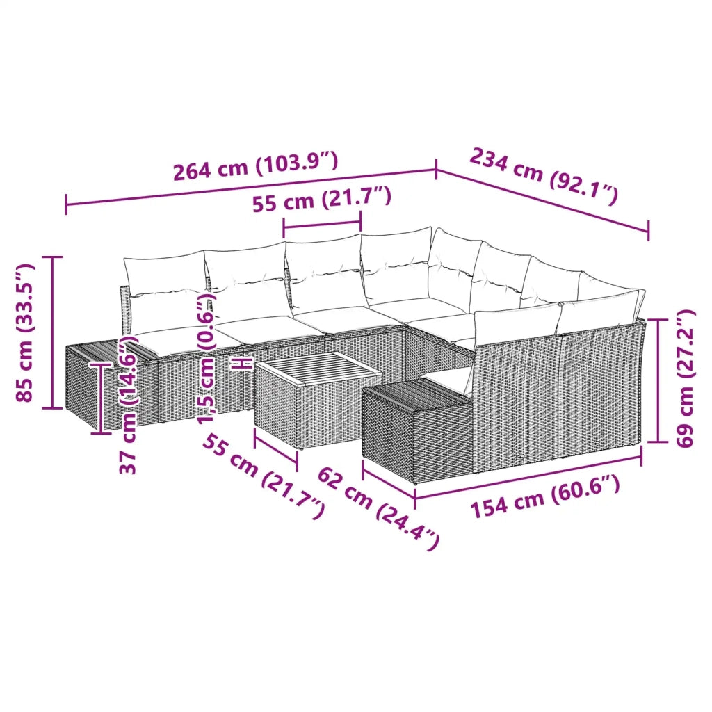 Set Divano da Giardino 9 pz Nero polyrattan 3347942