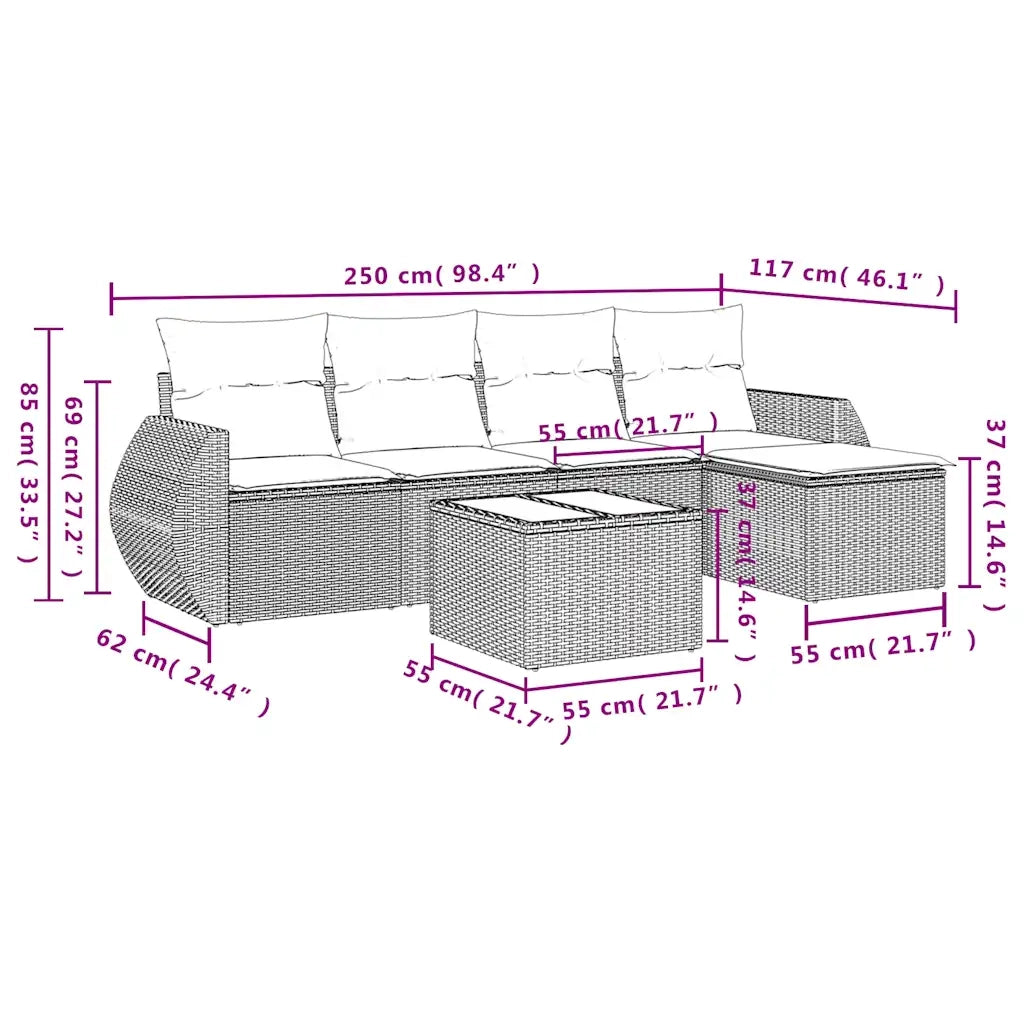 Set Divano da Giardino 6 pz con Cuscini Marrone in Polyrattan 3253640