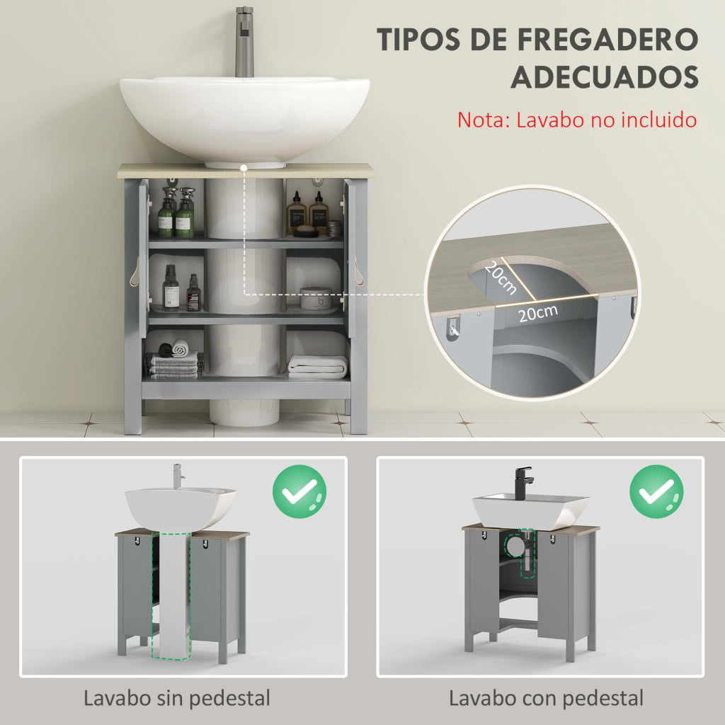 Mobiletto Sottolavabo con 2 Ante e Ripiano Regolabile ¨C Minimal ¨C Grigio 60x30x60 cm