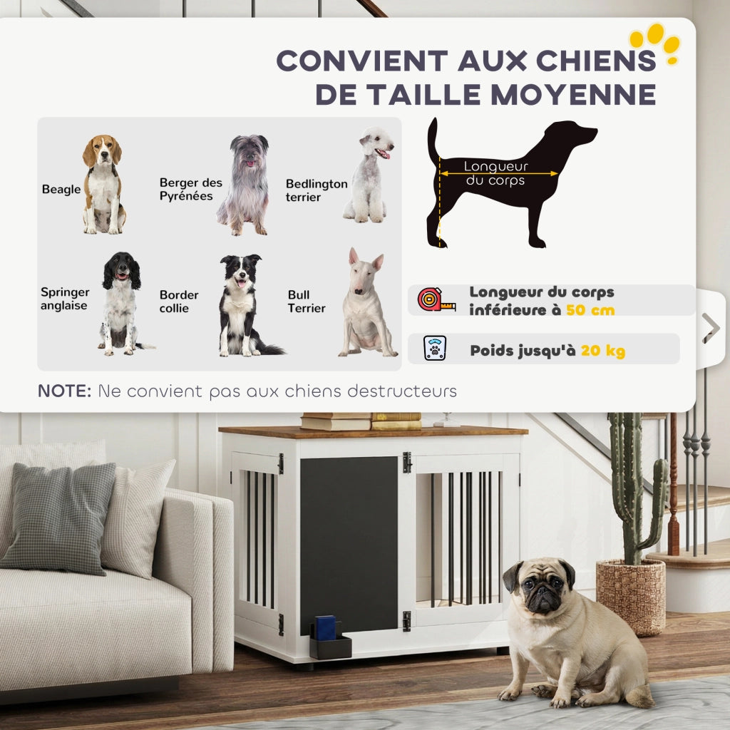 Gabbia per cani con 2 porte e lavagna ¨C Minimal ¨C 80x60x70 cm bianco