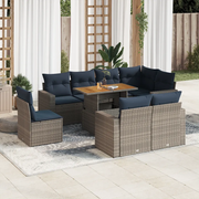Set Divano da Giardino 9 pz con Cuscini Grigio in Polyrattan 3327057