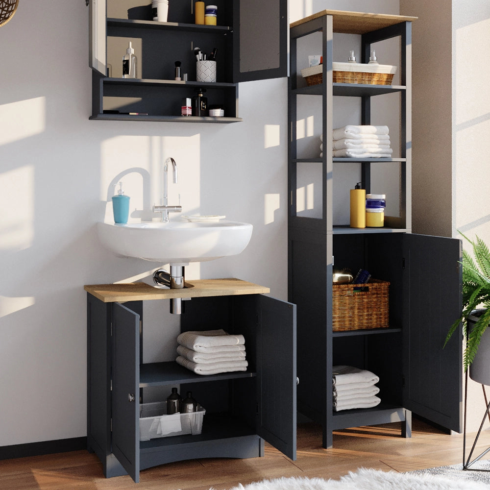 Vicco Set mobili bagno Grigio 3 parti, con colonna