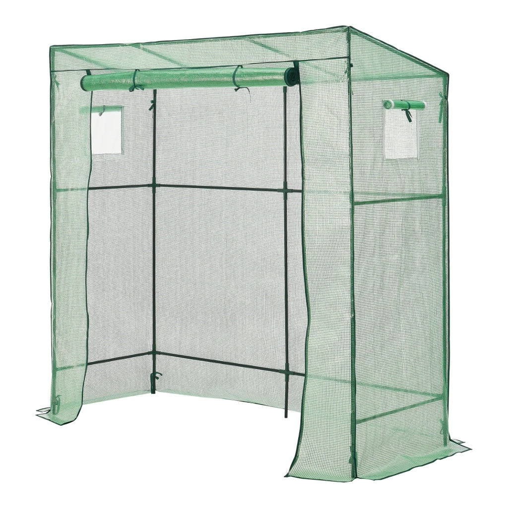 Serra per pomodori in acciaio e polietilene con porta e 2 finestre con cerniera 198 x 78 x 180-200 cm verde 03_0008261