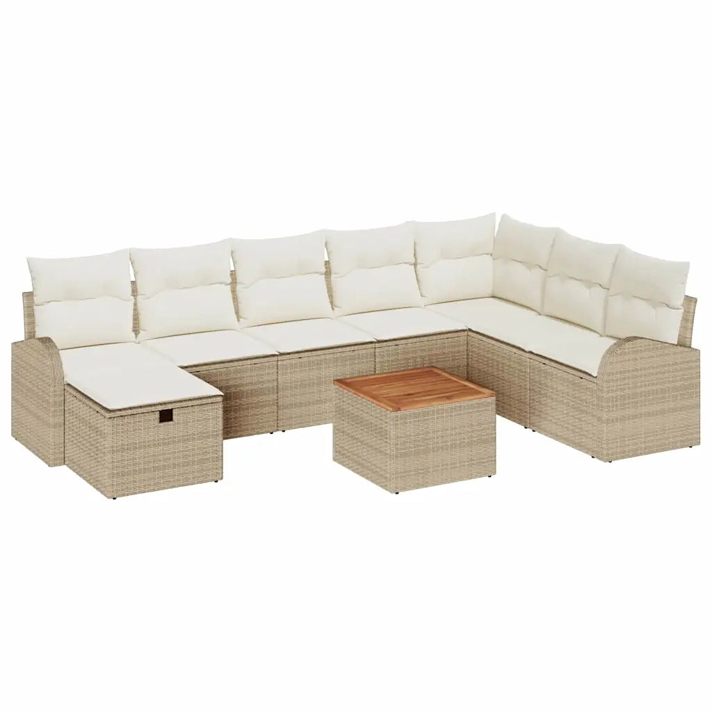 Set Divano da Giardino con cuscino 9 pcs Beige polyrattan