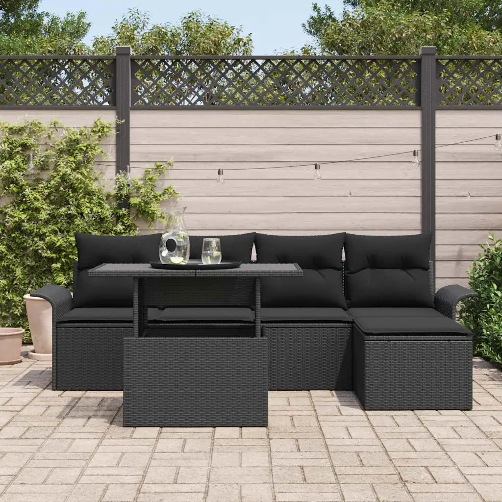 Set Divano da Giardino con cuscino 6 pcs Nero polyrattan 3348269