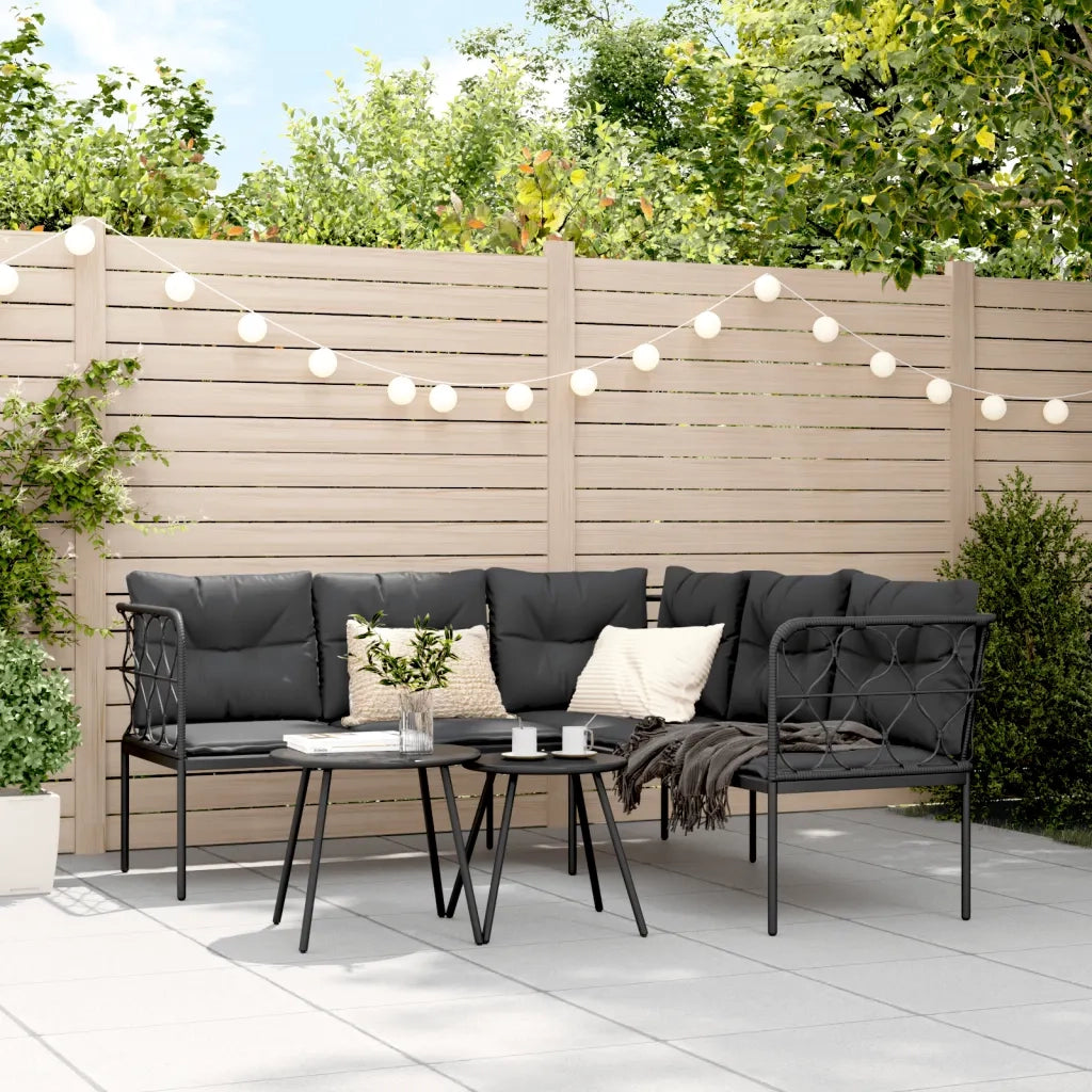 Divano Giardino con Cuscini Forma a L-Sofa da Giardino-Divanetto da esterno Nero Acciaio e Textilene 514957