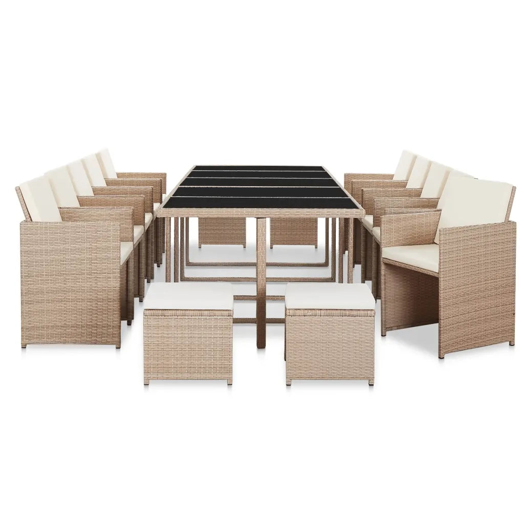 Set da Pranzo da Giardino 15 pz con Cuscini in Polyrattan Beige 46422