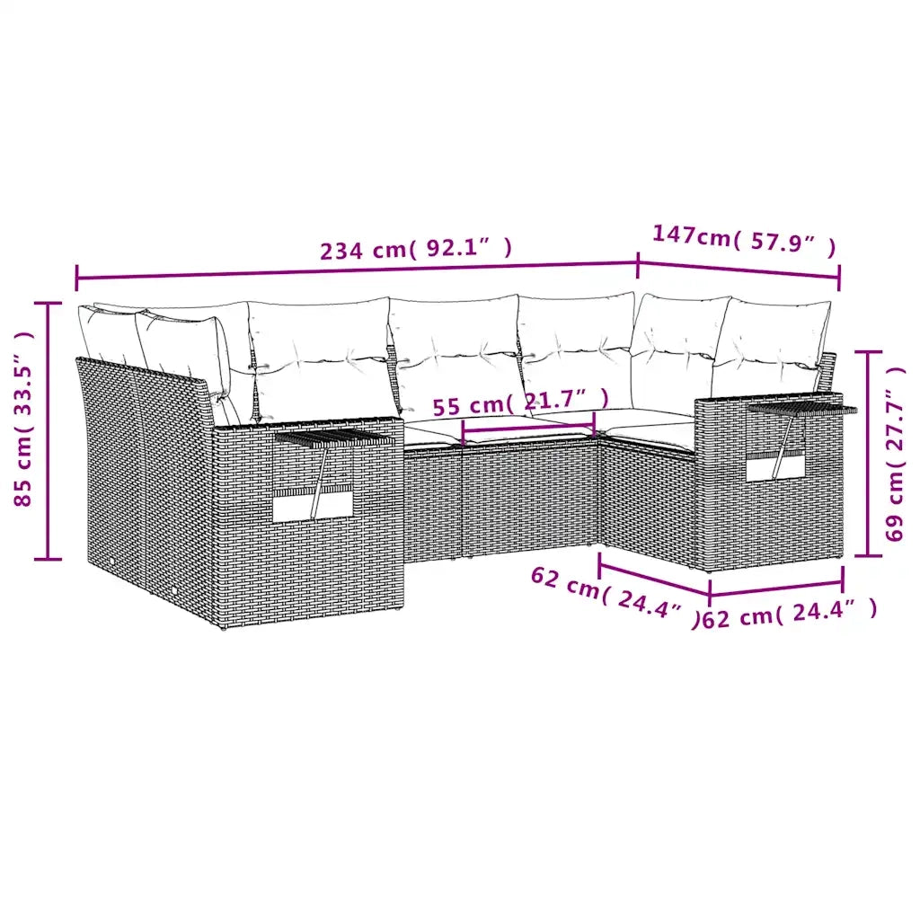 Set Divani da Giardino 6 pz con Cuscini Marrone in Polyrattan 3252921
