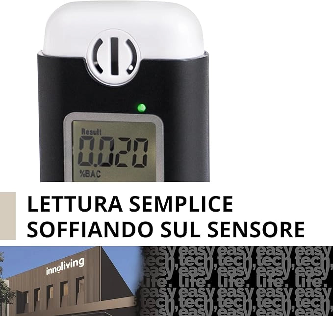 Innoliving Alcol Tester INN-993, Portatile e Preciso, Display Digitale, Rilevazione Rapida del Tasso Alcolico, Sensore Avanzato, per Uso Personale, a Batterie
