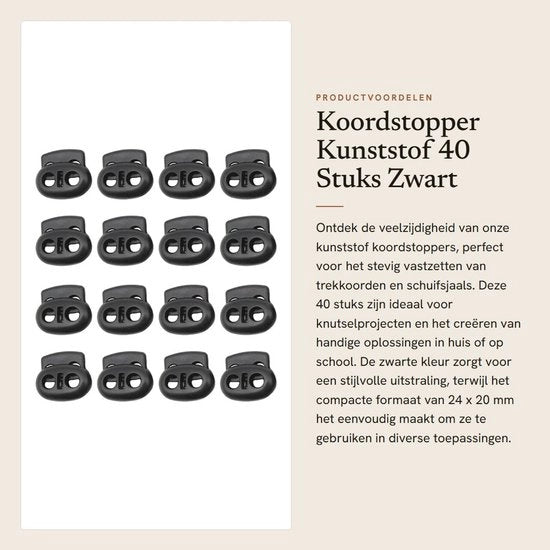 Stopper per cavi 6 mm - 40 pezzi - Plastica - Nero - Cavo stopper/Slider - Materiale per artigianato