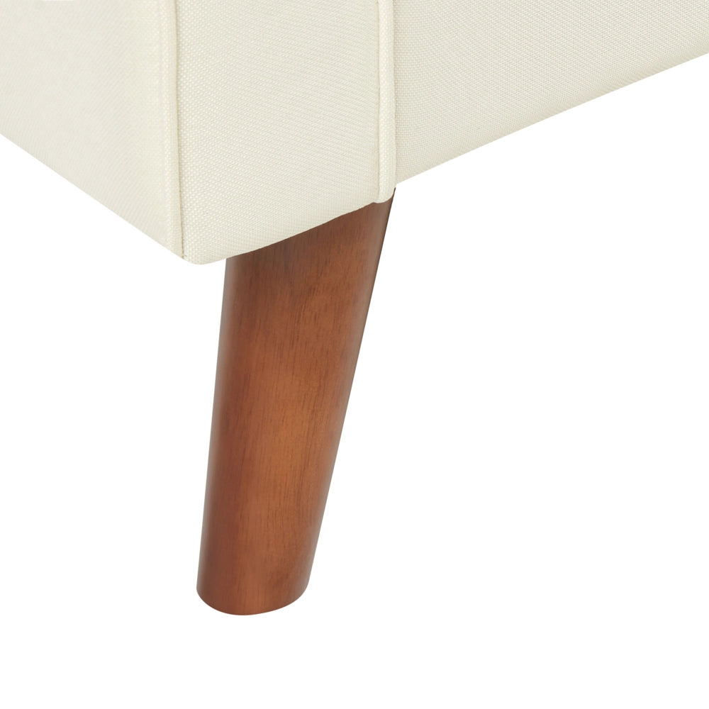 Divano moderno a 2 posti imbottito in tessuto bianco sporco e gambe in legno stile classico e moderno