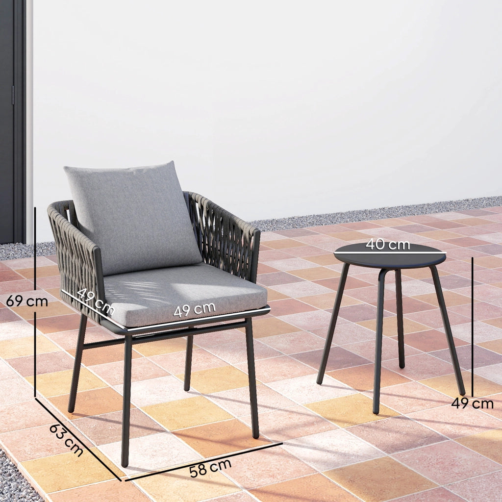 Set Bistrot 3 Pezzi ¨C Minimal ¨C Polyrattan, Grigio, con Cuscini