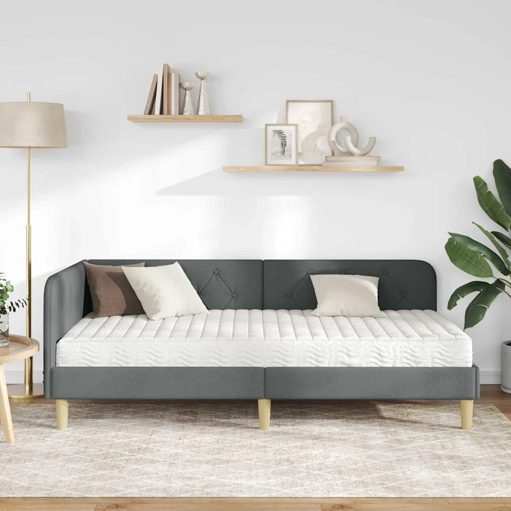 Cornice del letto ad angolo Grigio scuro 90 x 200 cm Tessuto