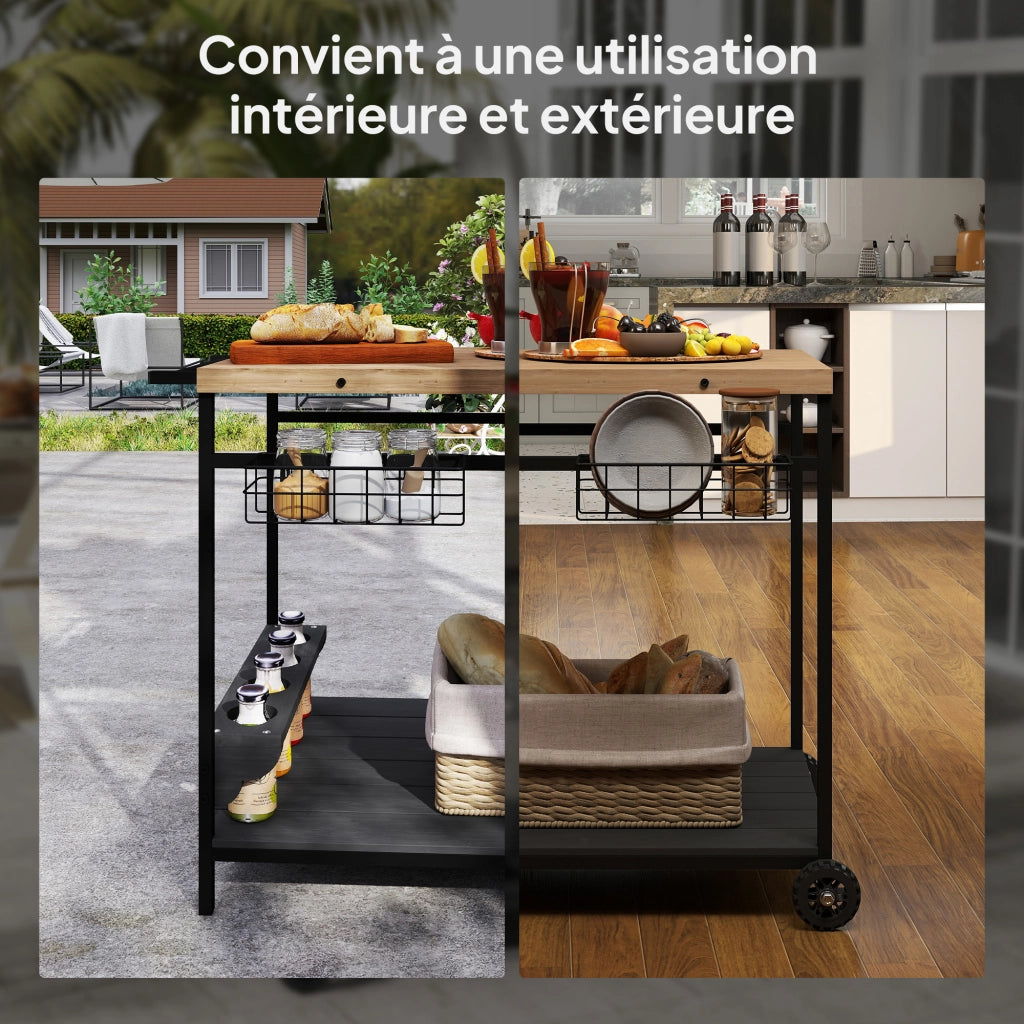 Carrello da giardino con 2 ripiani e 2 cestelli ¨C zephmum ¨C legno e metallo