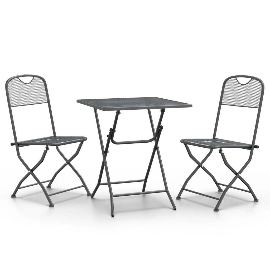 Set da Pranzo per Giardino 3pz | Set Salotto da Giardino Rete Metallica Espansa Antracite