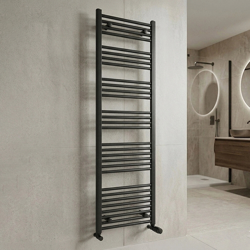 Termoarredo bagno H 176 x L 55 cm in acciaio nero opaco