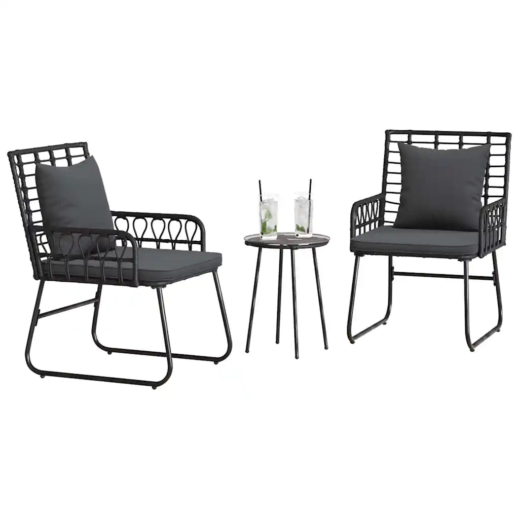 Set da Pranzo per Giardino 3 pcs Nero e antracite polyrattan