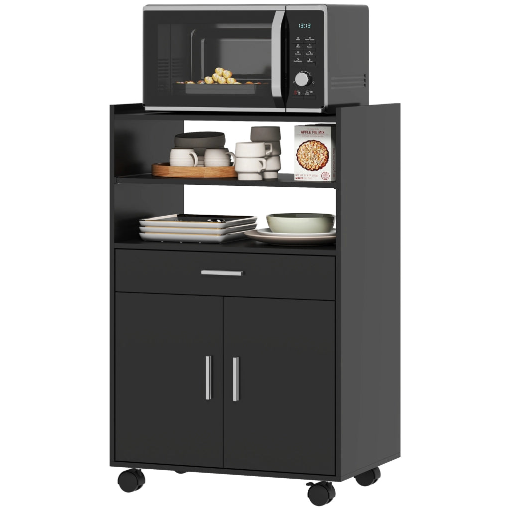 Tavolino da cucina mobile con ripiani e cassetto ¨C Xylo ¨C nero 59x40x92 cm