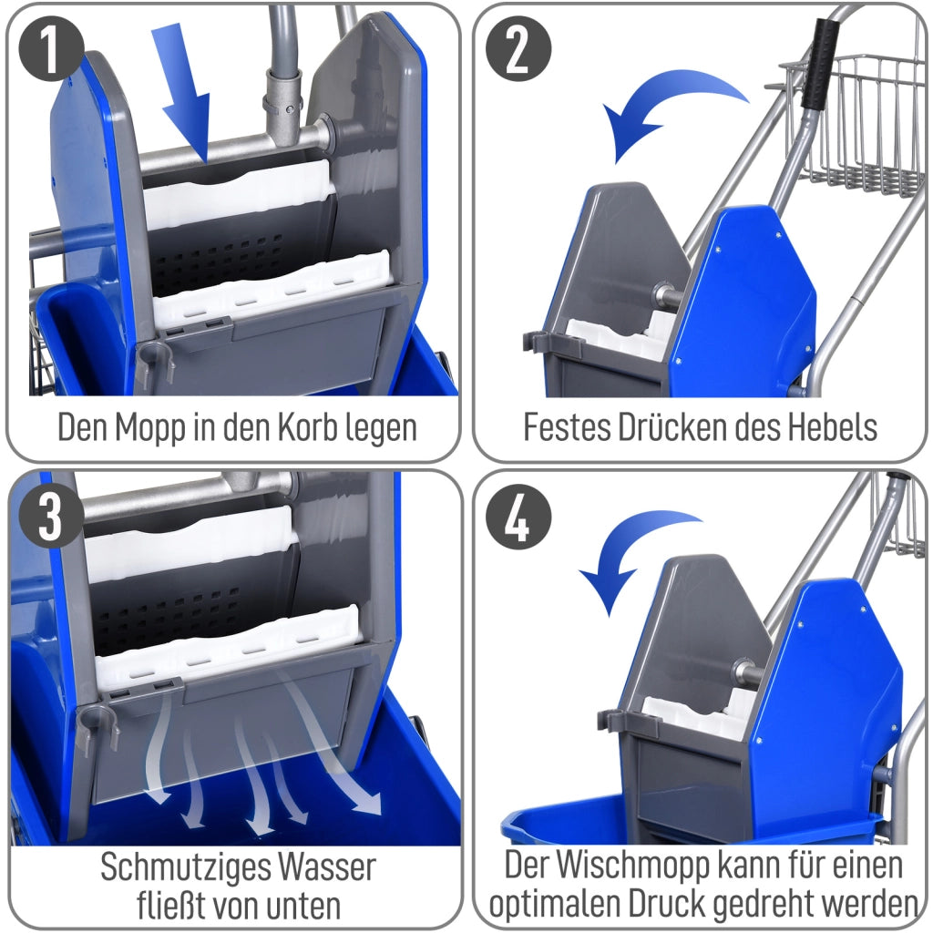 Secchio per lavaggio ¨C zephmum ¨C Blu, Plastica, con ruote e manico in metallo