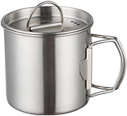 Tazza da Campeggio RVS 500ml - Manico Ripiegabile - Coperchio/Scodella - Per Esterno/Campeggio - Escursioni/Backpacking - Spazievolutivo - Moka da Campeggio
