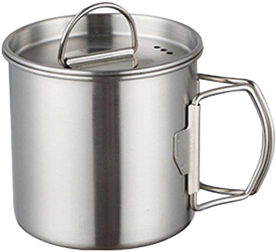 Tazza da Campeggio RVS 500ml - Manico Ripiegabile - Coperchio/Scodella - Per Esterno/Campeggio - Escursioni/Backpacking - Spazievolutivo - Moka da Campeggio