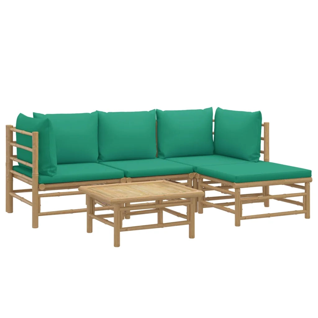 Set Salotto da Giardino 5pz con Cuscini Verdi Bambù 3155146