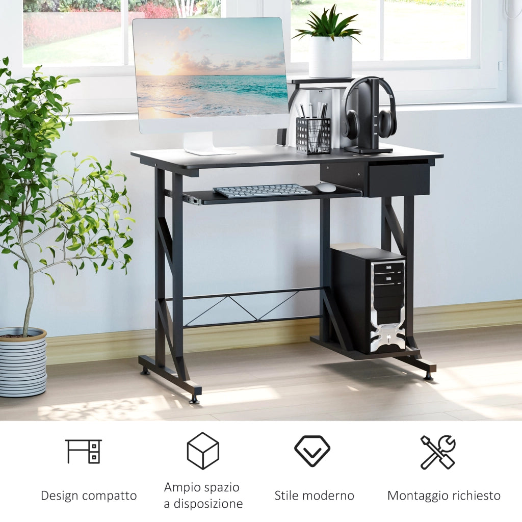 Scrivania da Ufficio con Cassetto e Ripiano Tastiera ¨C Zephmum ¨C Nero, Acciaio e Legno, 90x50x100 cm