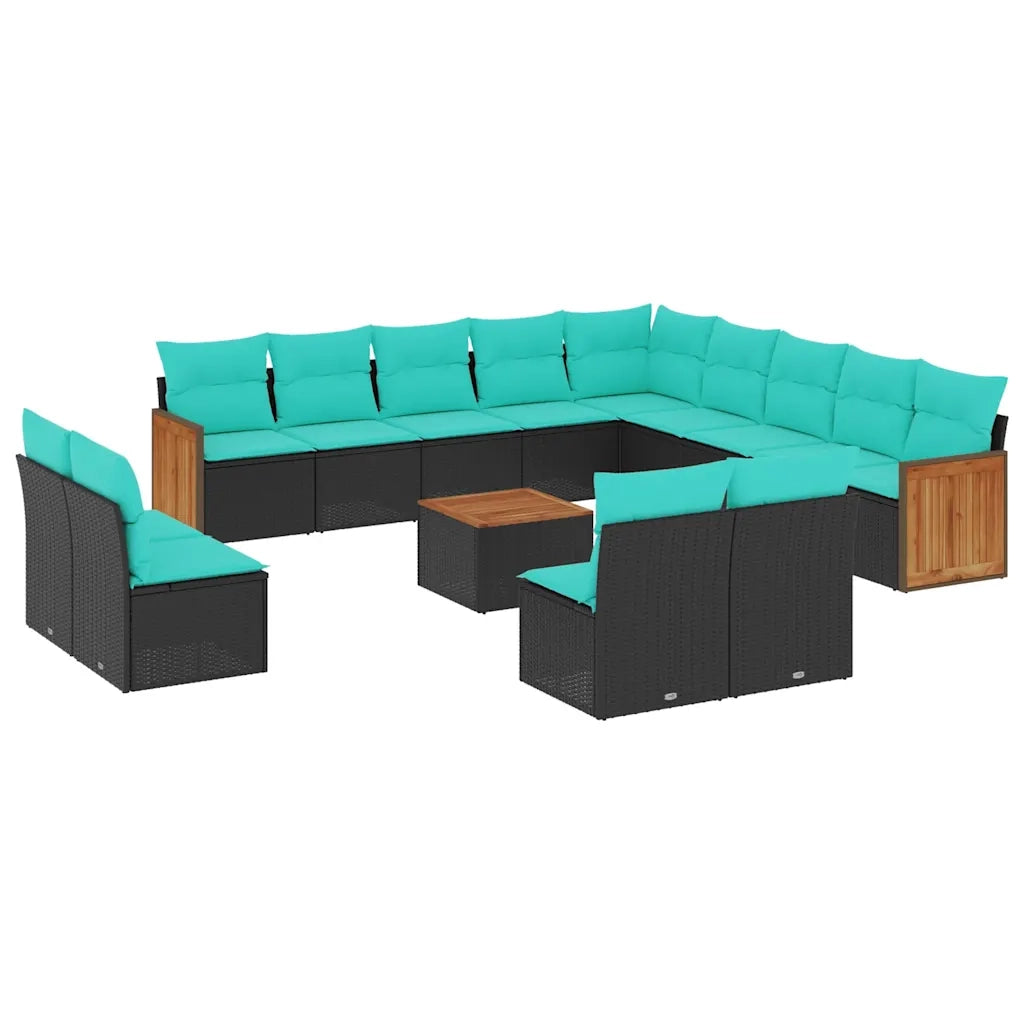 Set Divani da Giardino 14 pz con Cuscini Nero in Polyrattan 3228171