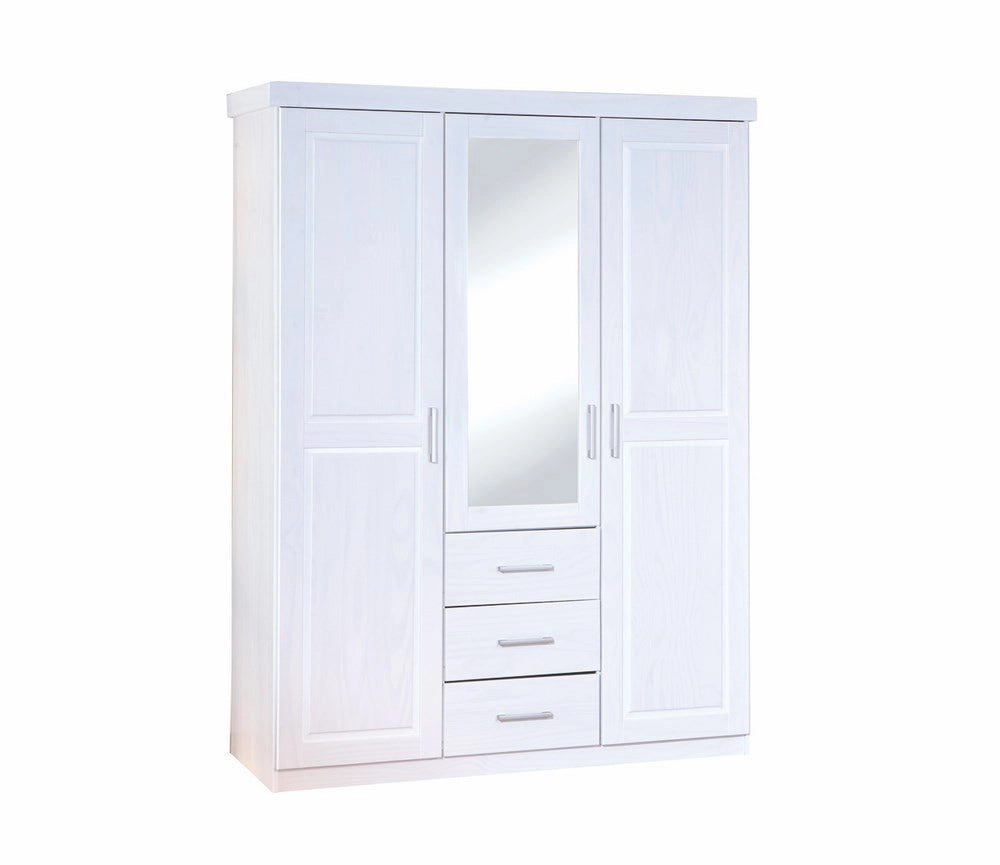 ARMADIO GERALDO 2 ANTE + 3 CASSETTI CON SPECCHIO 140x55x190H PINO MASSELLO BIANCO INTER LINK