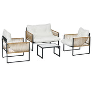Set Giardino Esterno con 2 Poltrone, Divano 2 Posti, Tavolino e Cuscini ¨C Minimal ¨C Polyrattan, Crema