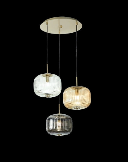 ODETTE COLORS SOSPENSIONE 3 LUCI MULTICOLOR AMBRA TRASPARENTE FUME' ATTACCO E14 BASE D'ATTACCO TONDA D.40CM
