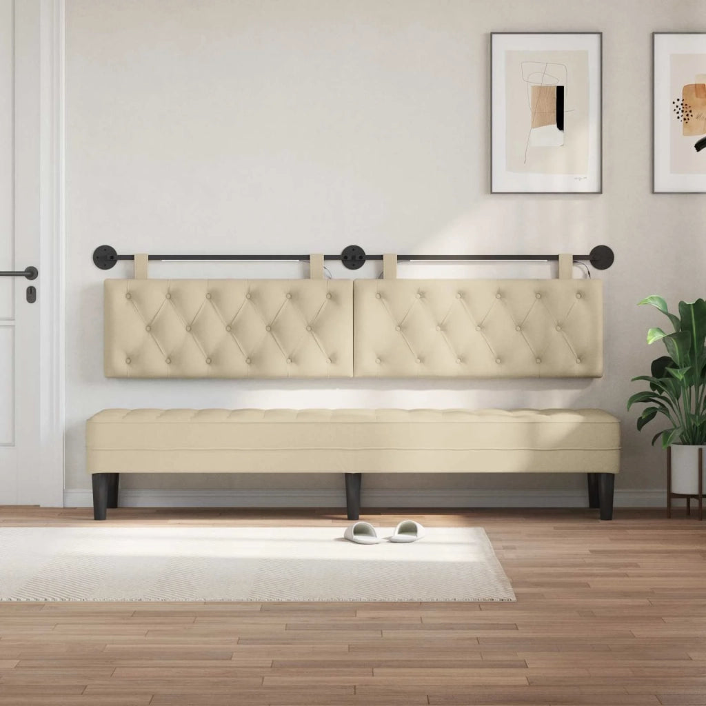 Testiera sospesa Con luce LED Crema Tessuto 3424716