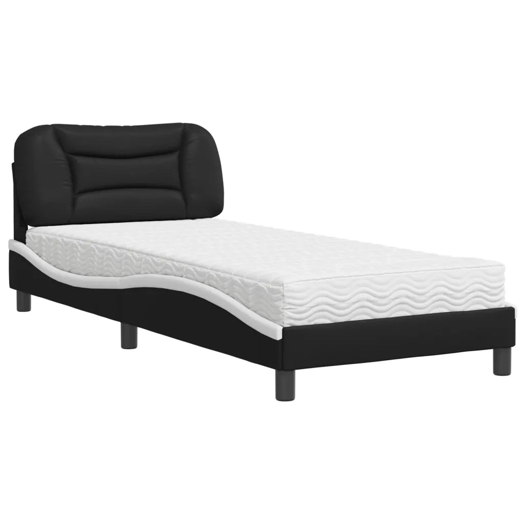 Letto con Materasso Hvar Nero e Bianco 80x200 cm in Similpelle