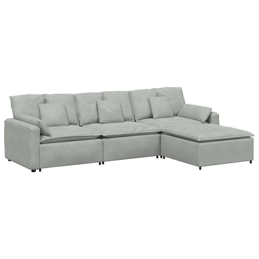 Divano Modulare con Poggiapiedi e Cuscini Grigio Chiaro 3321069