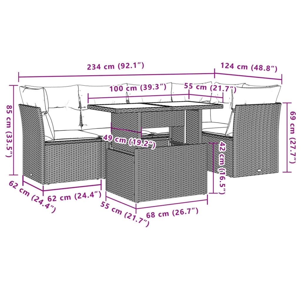 Set Divano da Giardino 6pz con Cuscini Grigio Chiaro Polyrattan 3266572