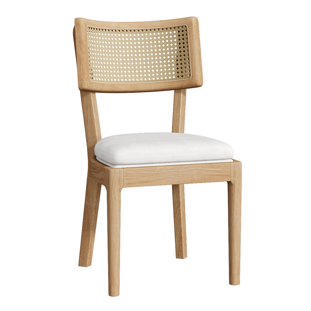 Set di 2 sedie da pranzo, struttura in legno massello, schienale in vimini, colore legno naturale