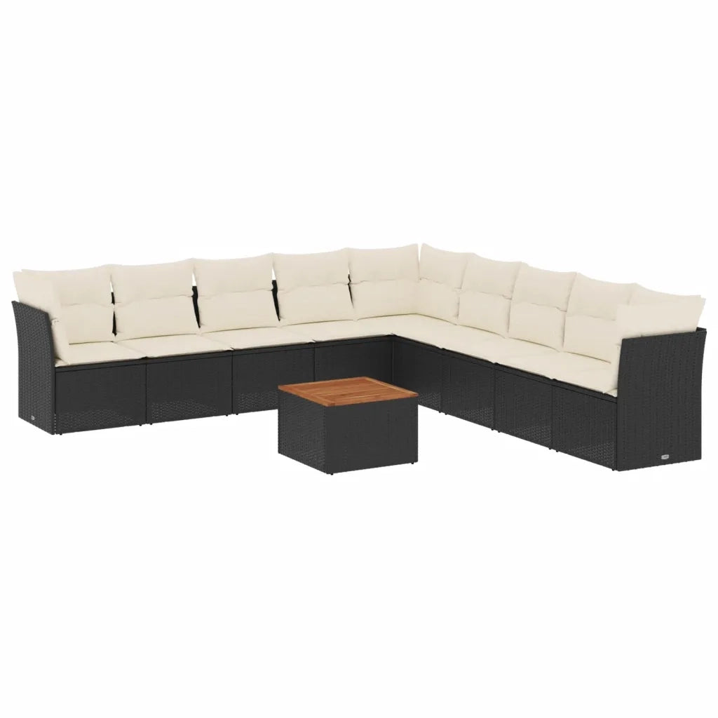 Set Divani da Giardino 10pz con Cuscini in Polyrattan Nero 3256021