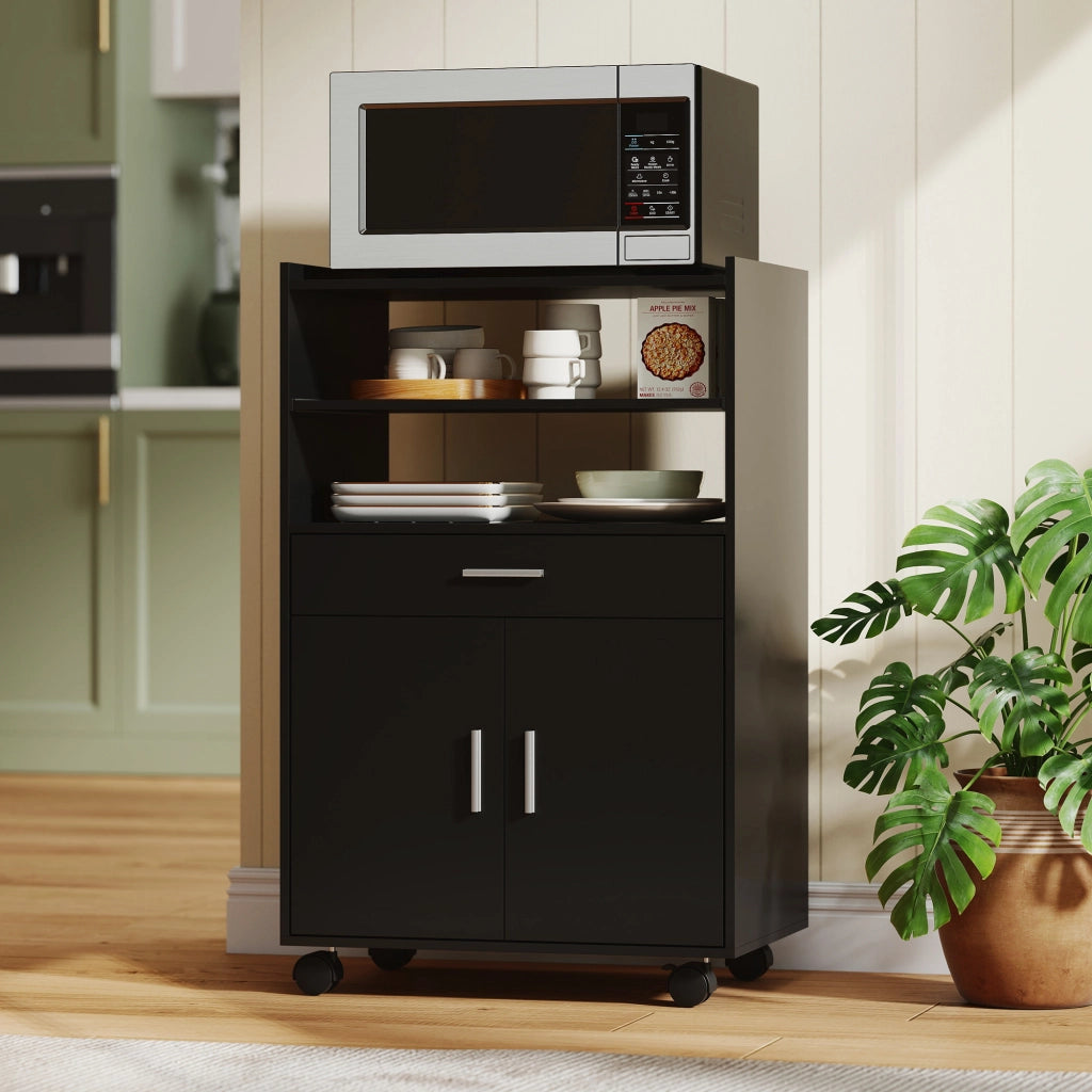 Tavolino da cucina mobile con ripiani e cassetto ¨C Xylo ¨C nero 59x40x92 cm